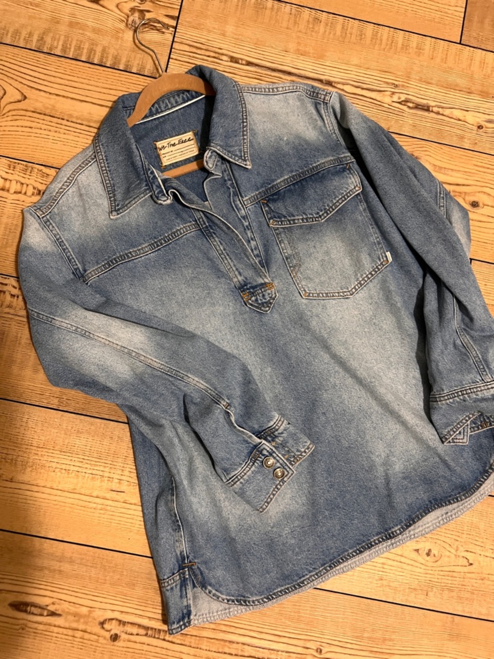 We The Free Light Blue Denim Pullover Shirt